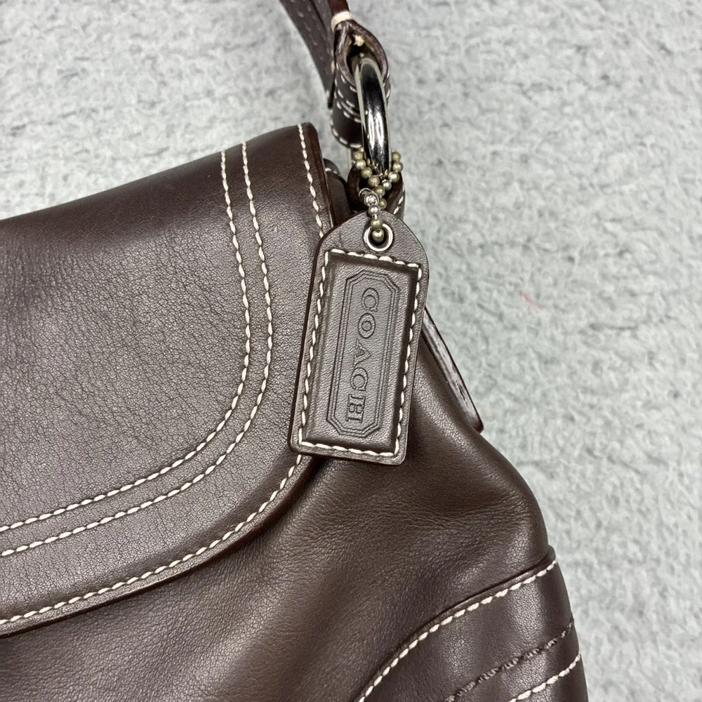 Vintage Coach Soho Y2K Leather Buckle Flap Shoulder Bag Brown Purse F10910